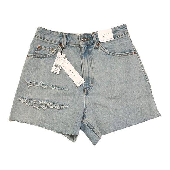 TOPSHOP A-line Ripped Denim Shorts in Bleach Blue - Size 2 - Picture 5 of 6